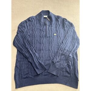 Lacoste Men's Navy Blue Cable Knit Quarter Zip Sweater Size 7